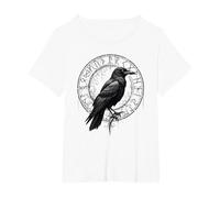Cuervo de Valhalla Cuervos Runas de Odín Brújula nórdica Vikingo Camiseta, Mujer Tallas Grandes, Blanco, 3XL Grande