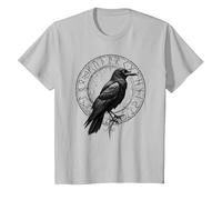 Cuervo de Valhalla Cuervos Runas de Odín Brújula nórdica Vikingo Camiseta, Niños, Plata, 6 años
