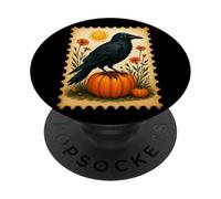 Cuervo en la calabaza bajo el sol con flores PopSockets PopGrip Adhesivo