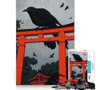 Cuervo en una Puerta Torii bajo la Lluvia Rompecabezas difícil para Adultos 1000 Piezas Juguete de lógica Pura Actividad en casa Corte Limpio Regalo Encantador (50x75cm)