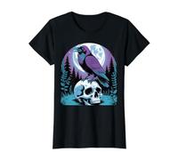 Cuervo gótico en cráneo por la Luna Llena Camiseta gráfica económica, Mujer, Negro, XL