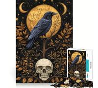 Cuervo místico y Calavera bajo la Luna Dorada, Rompecabezas de 1000 Piezas para Adultos, Regalo, Juego Mental, Juguete para Pasar Tiempo en Familia, Corte preciso, Sorpresa de cumpleaños (38x52cm)