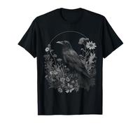 Cuervo Negro, Cuervo, Flores Silvestres, botánicas, góticas, Florales, Vintage Camiseta