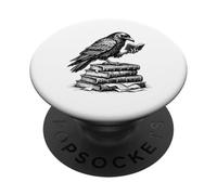 Cuervo Oscuro Sentado en Libros gótico Cuervo Negro Amante del Cuervo PopSockets PopGrip Adhesivo