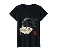 Cuervo Pájaro Negro Comiendo Fideos Ramen Camiseta gráfica económica, Mujer, Negro, M