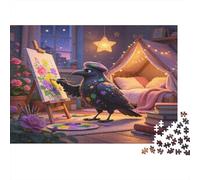 Cuervo Pintor Creativo Puzzle de 1000 Piezas para Adultos Habitación Nocturna Acogedora Juego de Puzzle 1000 Piezas Papel Relajante Hogar Decoración 70x50cm/1000pcs