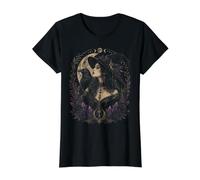 Cuervo Reina Bruja Temporada Gótica Bruja Estética Oculta Camiseta gráfica económica, Mujer, Negro, M