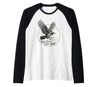 Cuervo Volador Keep Your Circle Pequeño Cuervo Vintage Minimal Camiseta Manga Raglan