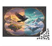 Cuervo Volador Puzzle de 1000 Piezas Papel para Adultos Montaña Mágica Día y Noche Puzzle para Toda la Familia Relajante Decoración Regalo 52x38cm/1000pcs