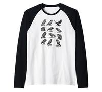 Cuervos Ilustración Ave Vintage Cuervos Camiseta Manga Raglan