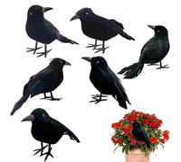Cuervos Negros de Halloween,6 Cuervos de Plumas Reales Multiusos para Halloween Aterrador | Decoraciones de para árboles, arbustos, chimeneas, alféizares de Ventanas, mesas de café y Paredes