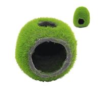 Cueva de acuario: hábitat realista de pequeñas bolas de musgo, juguete de cueva de camarones y peces, piedra de pizarra natural, parche de musgo pegado, orificio de entrada en , cerámica sumergibl