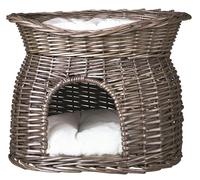 Trixie Cueva Mimbre, Cama Arriba, 2 Cojines, 54 × 43 × 37 cm, Gris, Gato