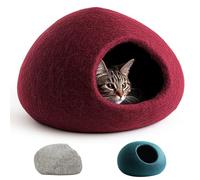 Cueva del Gato casa del Gato Cama del Gato XL - también para Gatos Grandes - Robusto en el Exterior y Peluche Suave en el Interior - Hecho a Mano de Lana de Nueva Zelanda (Burdeos)