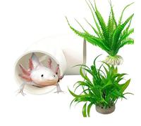 Cueva para acuario, con plantas artificiales, hábitat decorativo | 3 piezas acuático Axolotl Cueva para Acuario | Para Tortugas Peces Combatientes Gecko Bagre Gamba Enano Alimentar, Dormir y