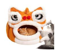 Cueva para gatos, cómodo en forma de león, 1 guarida felina semicerrada para retención de calor, escultura de melena de felpa con almohadilla interna, equipo para mascotas, cálido para