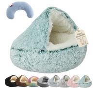 Cueva para gatos de peluche, calmante para dormir para gatos con doble pared y base antideslizante, cama cálida y suave, reducción de ruido, alivia la ansiedad de tu gato (felpa larga, verde, 60 cm)