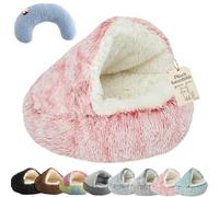 Cueva para gatos de peluche, calmante para dormir para gatos con doble pared y base antideslizante, cama cálida y suave para gatos, reducción de ruido, alivia la ansiedad de tu gato (felpa larga, rosa