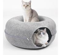 Cuevas para gatos de interior, túnel grande para múltiples, cama de cueva para gatos Peekaboo desmontable para gatos, escondite para gatitos de hasta 45 libras (gris claro, S)