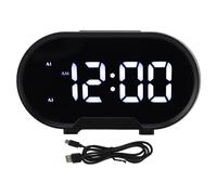 Cufaee Digital Alarm Clock, LED Clock Mirror Surface with USB Charger Port, Modern Electronic Desktop Clock for Home Office Decor (Black Case)