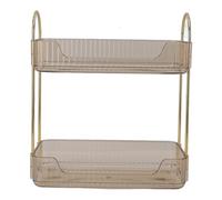 Cufaee Maquillaje de Doble Capa, Soporte de Lujo Moderno de Lujo de 2 Niveles Organizador de Estante de Maquillaje para cepillos Locos de Sombras de Ojos Joya de Esmalte de uñas (Amarillo ámbar)