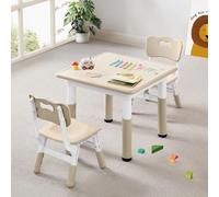 CuFun Juego de mesa y 2 sillas para niños, juego de mesa y sillas ajustables en altura para niños de 3 a 8 años, 23.6 pulgadas de largo x 23.6 pulgadas de ancho, patas antideslizantes, mesa de juego