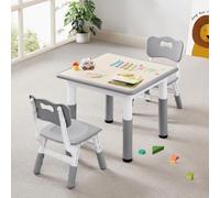 CuFun Juego de mesa y 2 sillas para niños, juego de mesa y sillas ajustables en altura para niños de 3 a 8 años, 23.6 pulgadas de largo x 23.6 pulgadas de ancho, patas antideslizantes, mesa de juego