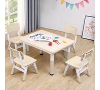 CuFun Juego de mesa y 4 sillas para niños, juego de mesa y sillas ajustables en altura para niños de 3 a 8 años, 31.5 pulgadas de largo x 23.6 pulgadas de ancho, patas antideslizantes, mesa de