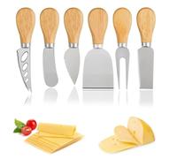 Cuicany 6 Piezas Juego de Cuchillos de Queso, Cuchillo para Queso de Acero Inoxidable con Mangos de Madera, Cuchillo de Mantequilla, Mango de Madera Cuchillo para Tarta Postre Postre Ensalada