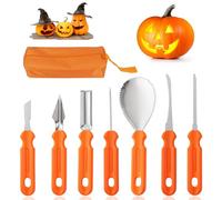 Cuicany 7 Piezas Herramientas para Tallar Calabazas, Kit de Calabaza Tallado de Halloween, Pumpkin Carving Kit, con Bolsa de Almacenamiento, Color Naranja