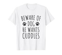 Cuidado con el Perro Que Quiere Abrazos: dueños de Perros Divertidos Camiseta gráfica económica, Hombre, Blanco, L