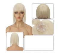 Cuidado corporal, 8,5 x 8,5 cm, postizos de pelo humano para mujer, pasador de pelo liso con flequillo, extensiones de cabello invisibles con clip (12 pulgadas, rubio platino)