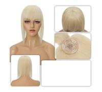 Cuidado corporal, 8,5 x 8,5 cm, postizos de pelo humano para mujer, pasador de pelo liso con flequillo, extensiones de cabello invisibles con clip (18 pulgadas, rubio)