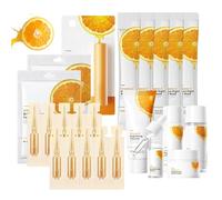 Cuidado de La Piel con Vitamina C Pack Regalo Skincare Kit Rutina Skincare Pack Incluye Limpiador Tónico Loción Sérum Crema Mascarilla de Gel Mascarilla Bálsamo Labial y Ampollas Monodosis