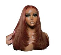 Cuidado del cuerpo 13 x 4 HD Encaje Frontal Pelucas, Pelo Recto, Sintético, Sin Glueless Heat Resistant Fiber Wig for Fashion Women Reddish Brown Extensiones de Cabello (20 pulgadas)