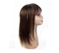Cuidado del cuerpo 14 x 14 cm postizos humanos naturales para mujeres Clip en postizo con flequillo extensiones de cabello Remy (45,5 cm, marrón oscuro)