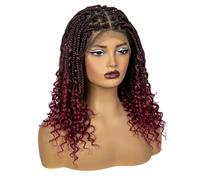 Cuidado del cuerpo Pelucas trenzadas sin nudos de 16 pulgadas con encaje sintético rizado completo, peluca corta boho bob para mujeres negras extensiones de cabello (marrón+rojo vino)