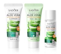 Cuidado facial en formato de viaje, gel de aloe vera (20 ml), limpiador facial con colágeno (20 g), tónico de aloe vera con ácido hialurónico (20 g), set de cuidado hidratante para viajes, 3 piezas