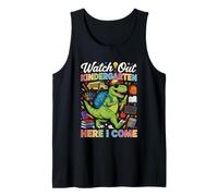 Cuidado Kindergarten Here I Come Dino Primer Día de Escuela Camiseta sin Mangas