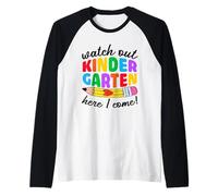 Cuidado Kindergarten Here I Come Funny Kids Back to School Camiseta Manga Raglan