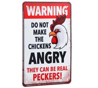 ¡Cuidado! No enfades a Las gallinas - Placa de Metal para el gallinero, Advertencia Divertida, Decoración Exterior (30x20 cm)