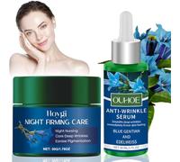 Cuidado nocturno orgánico reafirmante de genciana azul y edelweiss, cosmética natural, crema facial antienvejecimiento y suero facial, piel tonificada, reduce las arrugas profundas y reduce las