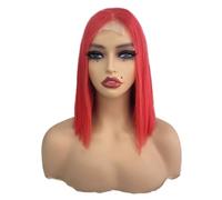 Cuidado personal 10 pulgadas Bob peluca pelo humano 2x6 encaje frente pelucas cabello humano 250 densidad para las mujeres negras extensiones de cabello(rojo)