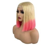 Cuidado personal 10 pulgadas Bob peluca pelo humano 2x6 encaje frente pelucas cabello humano 250 densidad para mujeres negras extensiones de cabello (rubia+rosa)