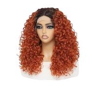 Cuidado personal 20 pulgadas peluca sintética rizada con malla frontal para las mujeres negro T parte 13 x 4,5 x 1 encaje frontal peluca extensiones de cabello(rojo brownish)