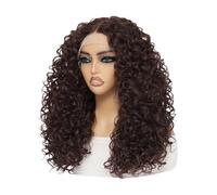 Cuidado personal 20 pulgadas peluca sintética rizada con malla frontal para las mujeres negro T parte 13 x 4.5 x 1 encaje frontal peluca extensiones de cabello(Chocolate Brown)