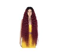 Cuidado personal 41" Encaje frente pelucas peluca larga ondulada, pelucas sintéticas con 130 extensiones de pelo pelucas de densidad (rojo vino)