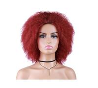 Cuidado personal 6 pulgadas pelucas sintéticas cortas rizadas recto resistente al calor para las mujeres africanas afro peluca llena extensiones de cabello(rojo)