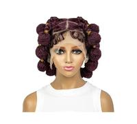 Cuidado personal estilo afro, 6 pulgadas, Bob, pelucas trenzadas sintéticas, caja cuadrada, pelucas de encaje completo HD, peluca trenzada de burbujas para mujeres africanas (rojo vino)