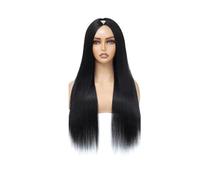 Cuidado personal Peluca con parte en V de cabello humano para mujeres, adecuada para principiantes, densidad 250, sin encaje, sin pegamento, sin costuras, negro natural. Extensiones de pelo (32